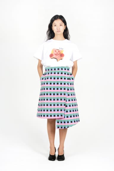 Quilted asymmetrical wrap skirt