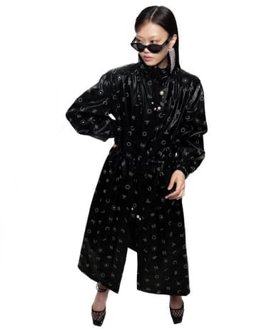 Logo-play faux leather trench coat