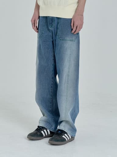Curved Stitch Denim Pants (Indigo Blue)