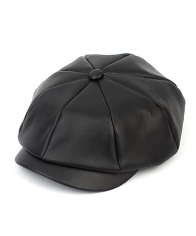 Belted Leather Black Newsboy Cap