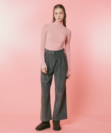 Corduroy Double Pintuck Wide Slacks (Khaki Gray)