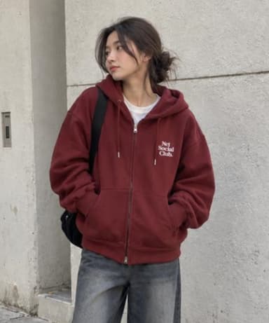 Small Logo Zip-up Hoodie (Burgundy)