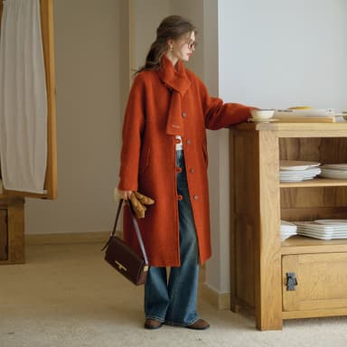 SR_Scarf set casual coat_RED BROWN