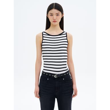 Striped sleeveless pullover in ivory