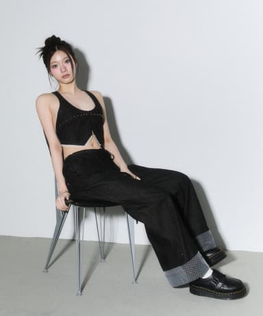 halter neck stud vest - indigo