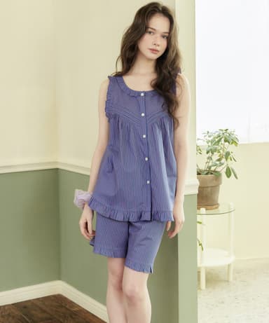 Dark Purple Style Sleeveless Pure Cotton Women's Plus Size Pajama Set