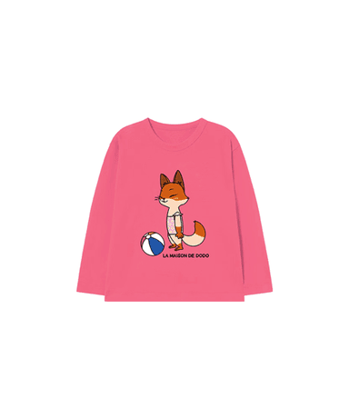 Simply DODO T Shirt with a Fox (Dusty Pink)_Kids Basic T-shirt Kids Print School Uniform Kids Long Sleeve T-shirt Children's Long Sleeve T-shirt Transitional Season Kids Gift Children's Gift Girl's Gift Boy's Gift