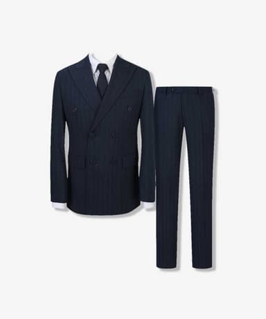 Striped Flannel Double-Breasted Suit Set (FJJAX2371_FJPAX2271)