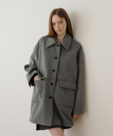 Wool Pocket Half Coat - Gray